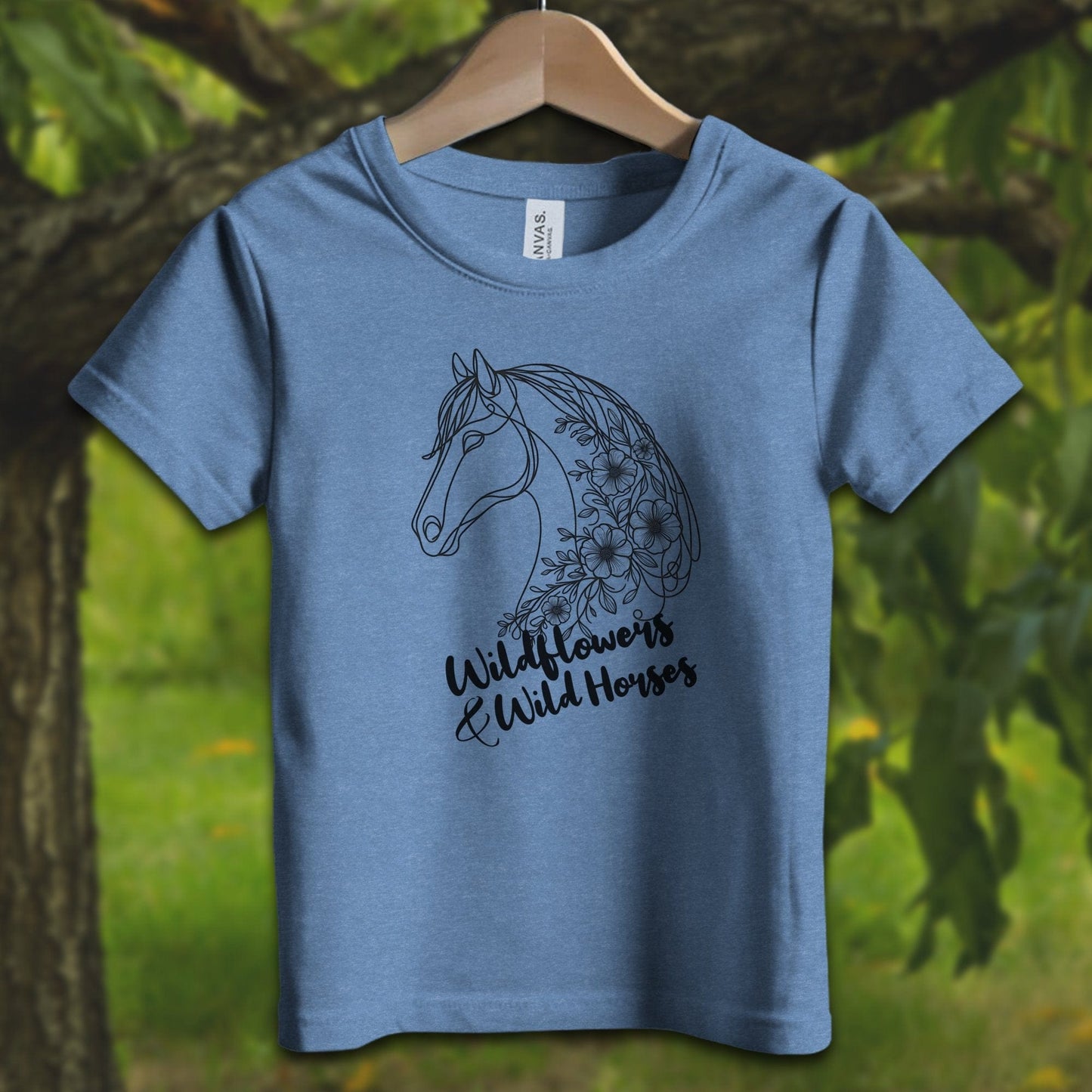 Youth Shirts T-Shirt Toddler / 2T / Heather Columbia Blue Wildflowers And Wild Horses - Youth Shirt