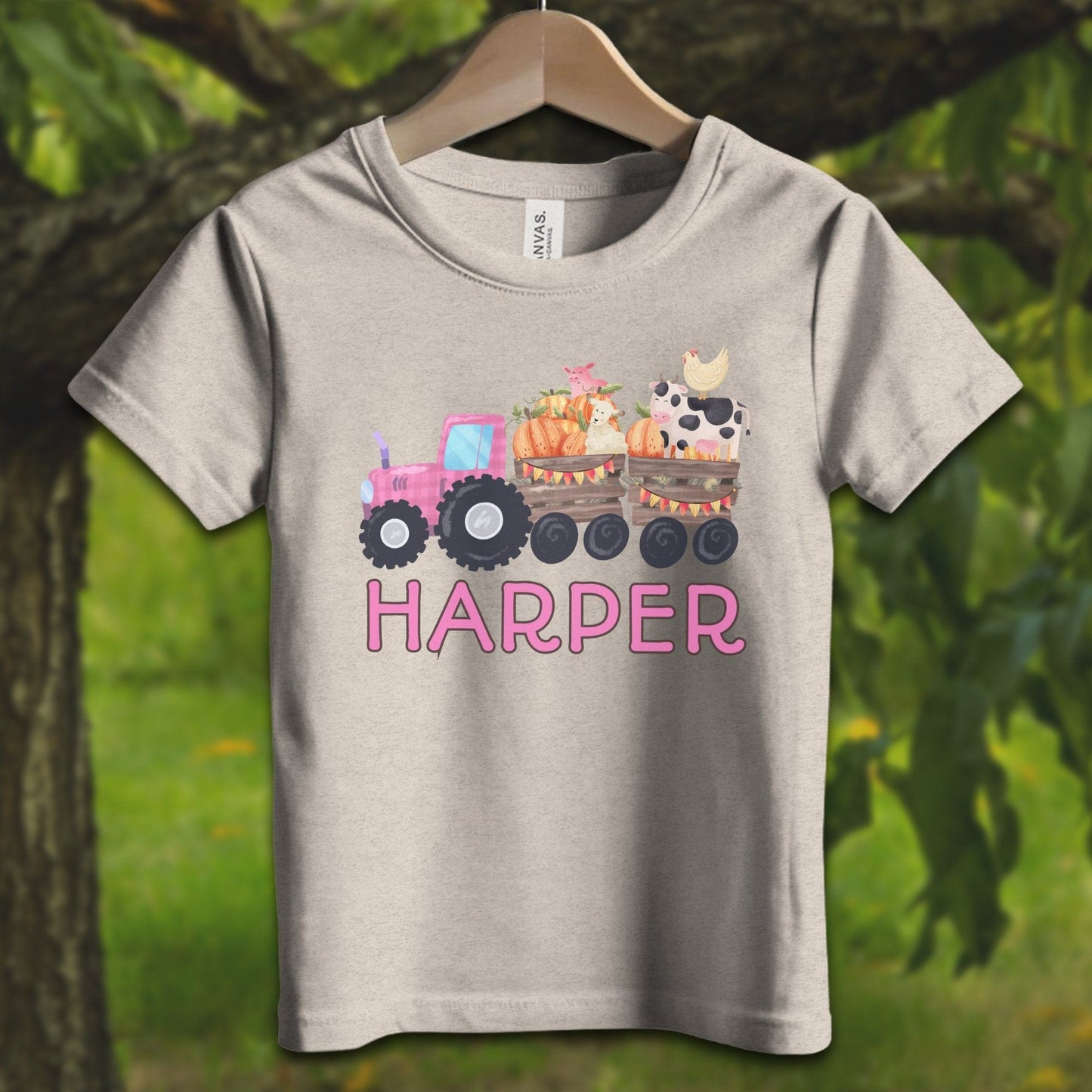 Youth Shirts T-Shirt Toddler / 2T / Heather Dust Personalized Cute Pink Tractor - Youth Shirt