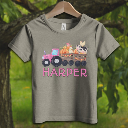 Youth Shirts T-Shirt Toddler / 2T / Heather Stone Personalized Cute Pink Tractor - Youth Shirt