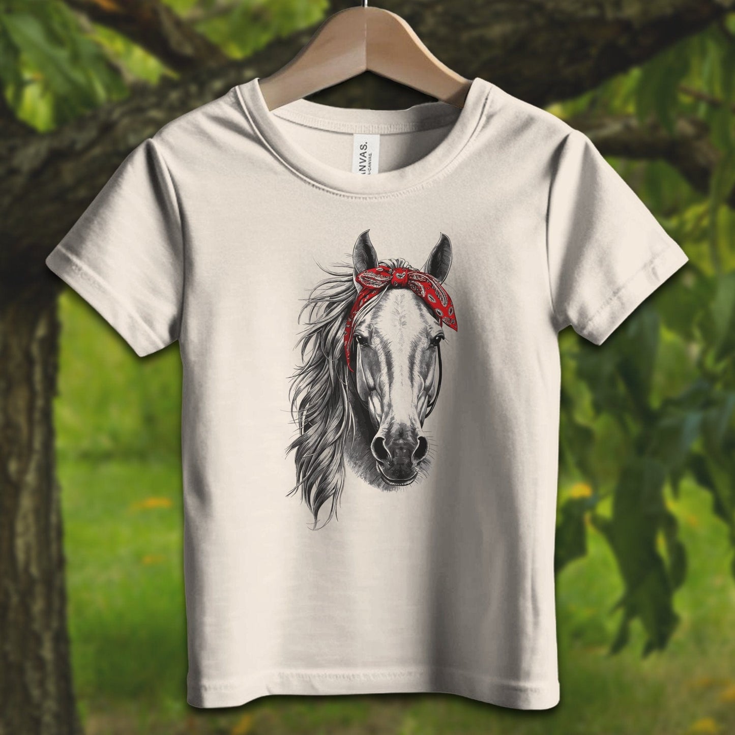 Youth Shirts T-Shirt Toddler / 2T / Natural Stylish Horse with Red Bandana - Youth Shirt