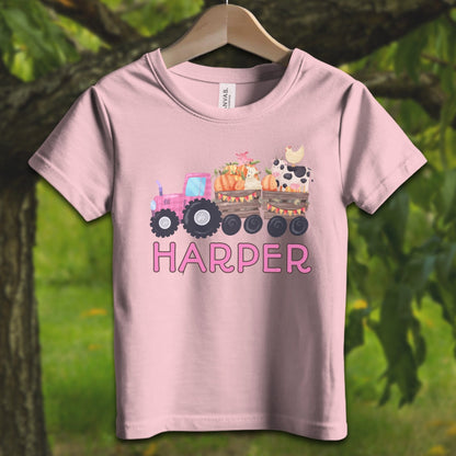 Youth Shirts T-Shirt Toddler / 2T / Pink Personalized Cute Pink Tractor - Youth Shirt