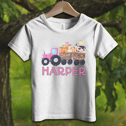 Youth Shirts T-Shirt Toddler / 2T / White Personalized Cute Pink Tractor - Youth Shirt