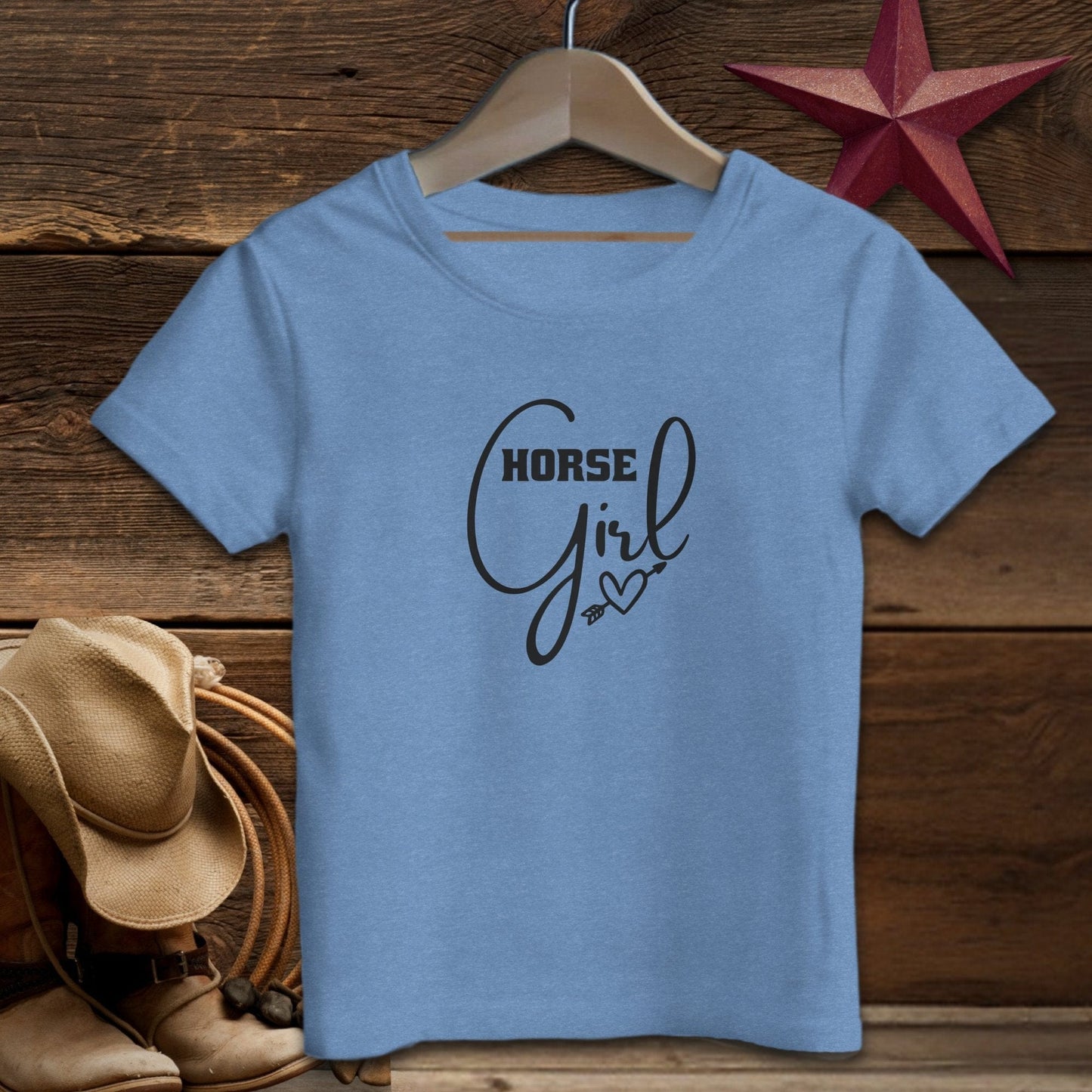 Youth Shirts T-Shirt Toddler / Heather Columbia Blue / 2T Horse Girl with Arrow Heart Shirt