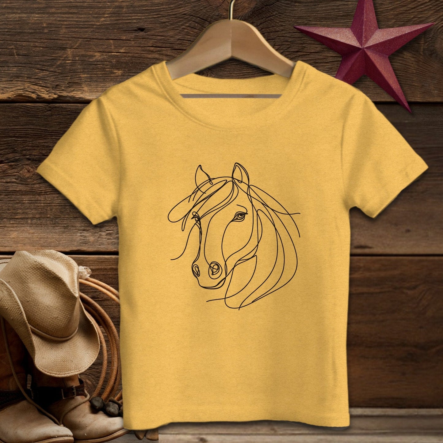 Youth Shirts T-Shirt Toddler / Heather Yellow Gold / 2T Elegant Horse Line Art -Toddler Shirt