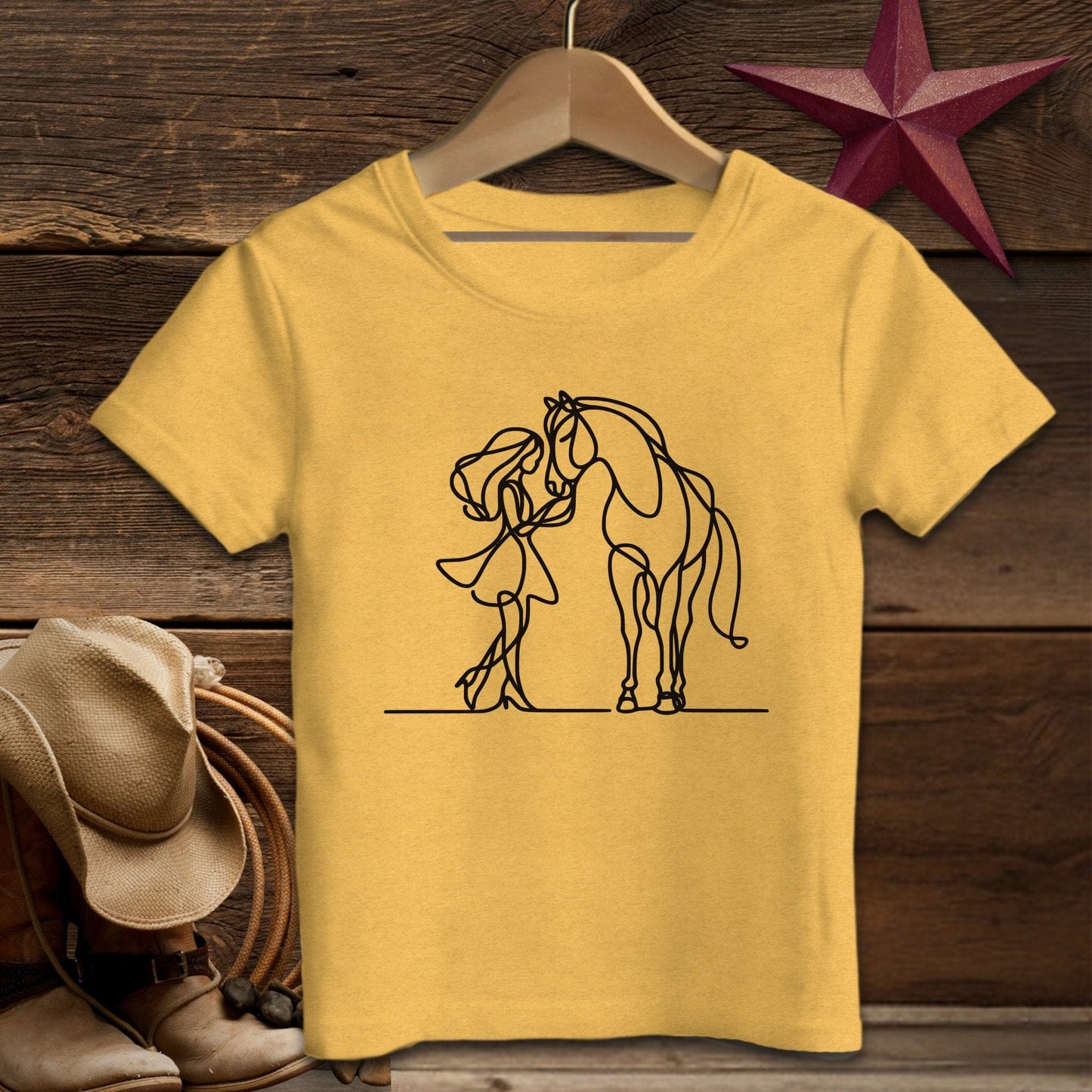 Youth Shirts T-Shirt Toddler / Heather Yellow Gold / 2T Lady and Horse Art Toddler Shirt