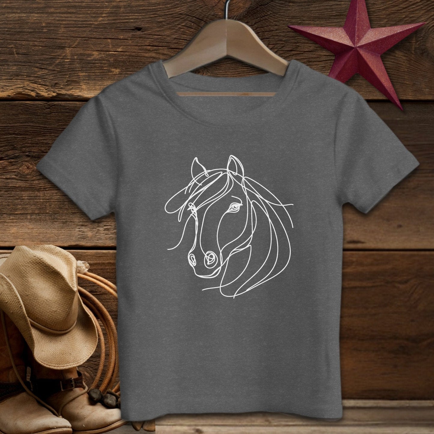 Youth Shirts T-Shirt Youth / Dark Grey Heather / S Elegant Horse Line Art Youth - Shirt