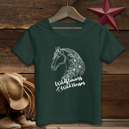 Youth Shirts T-Shirt Youth / Forest / S Wildflowers And Wild Horses - Youth Shirt