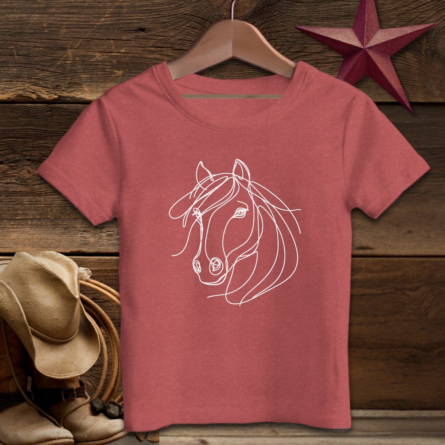 Youth Shirts T-Shirt Youth / Heather Red / S Elegant Horse Line Art Youth - Shirt