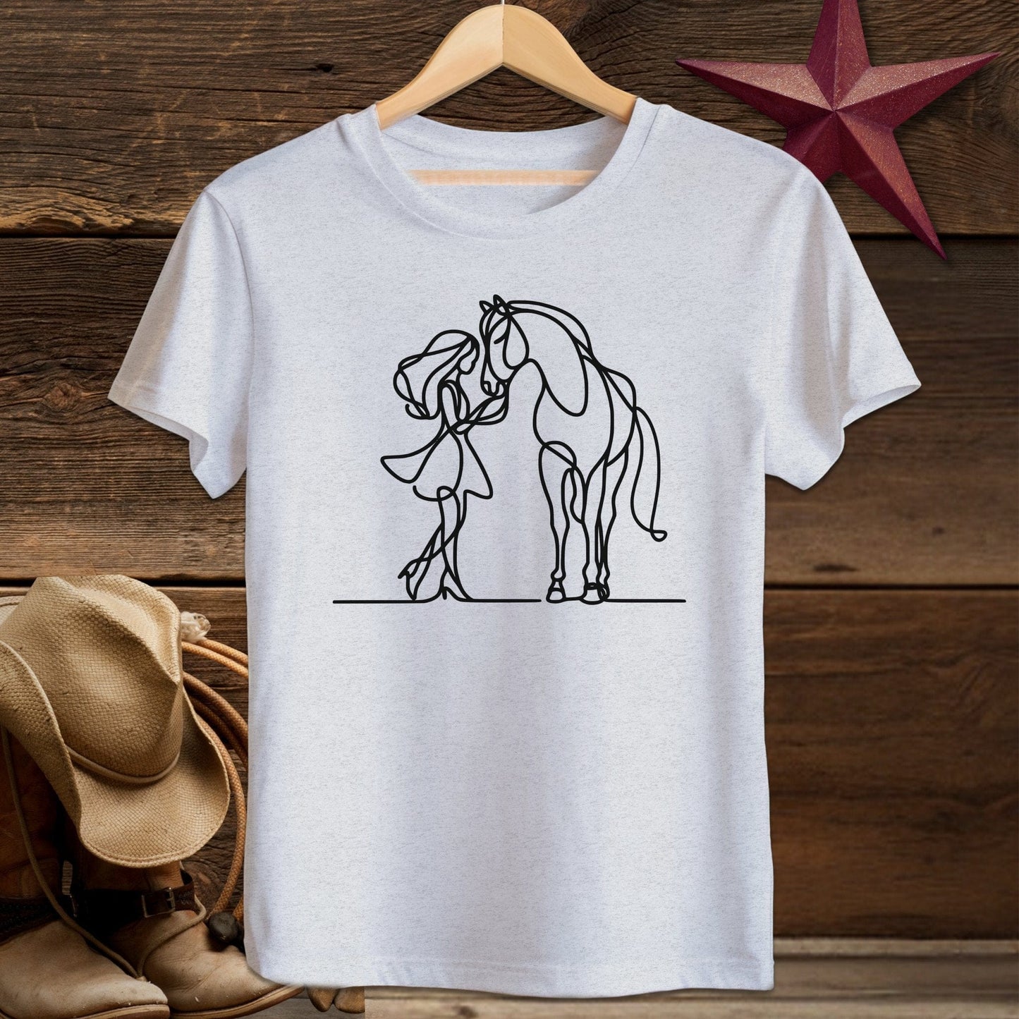 Youth Shirts T-Shirt Youth / S / Athletic Heather Lady and Horse Art Youth Shirt