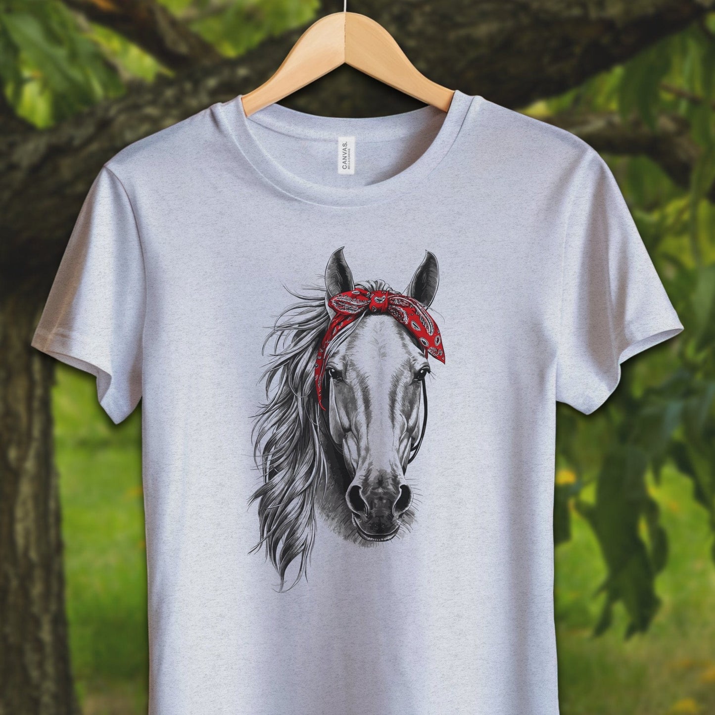 Youth Shirts T-Shirt Youth / S / Athletic Heather Stylish Horse with Red Bandana - Youth Shirt