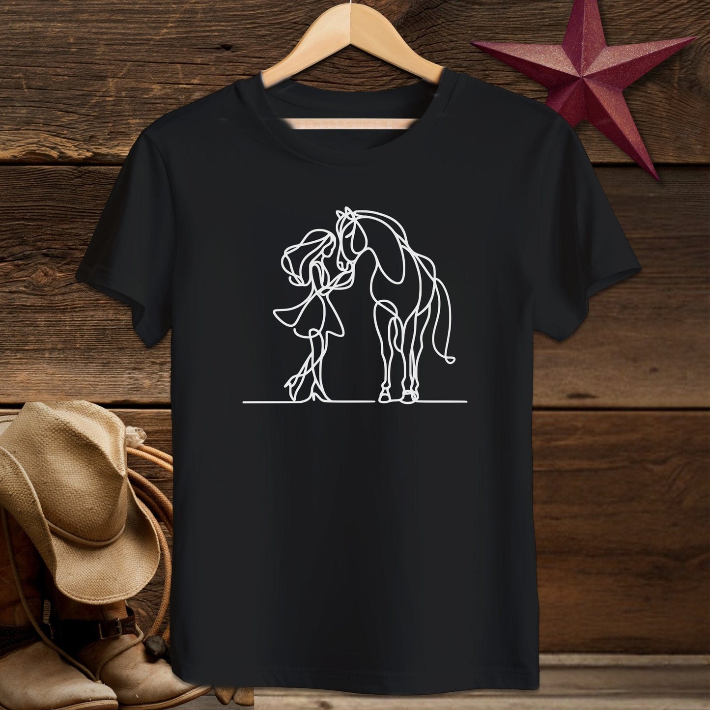 Youth Shirts T-Shirt Youth / S / Black Lady and Horse Art Youth Shirt