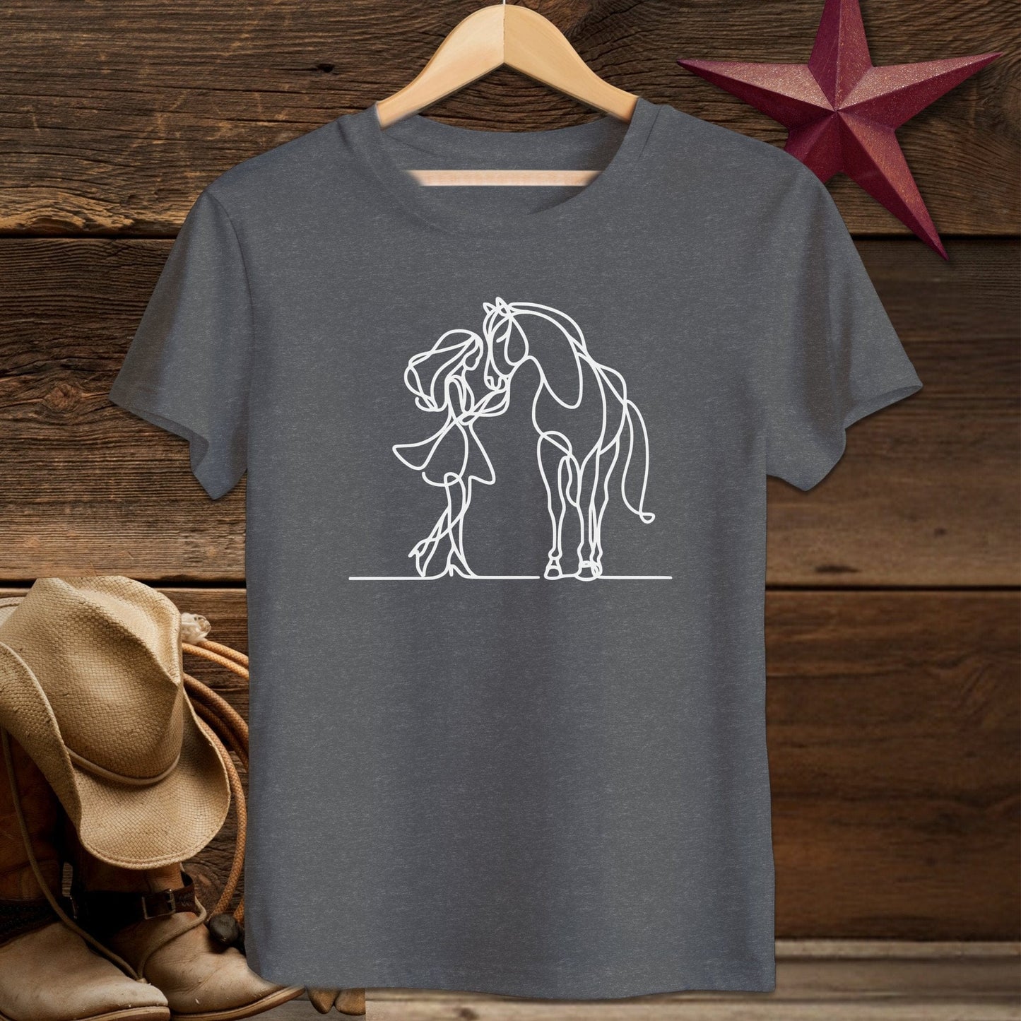 Youth Shirts T-Shirt Youth / S / Dark Grey Heather Lady and Horse Art Youth Shirt