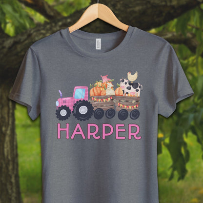 Youth Shirts T-Shirt Youth / S / Deep Heather Personalized Cute Pink Tractor - Youth Shirt