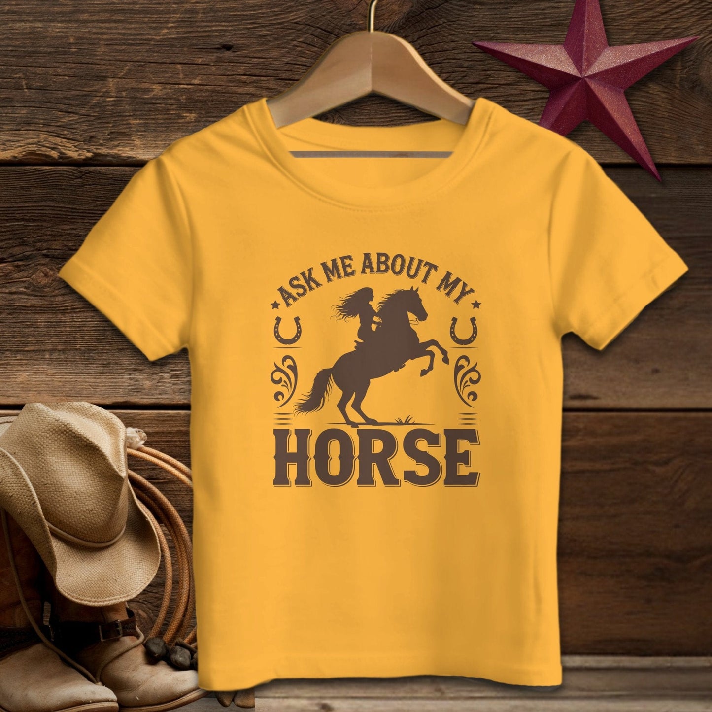 Youth Shirts T-Shirt Youth / S / Gold Ask Me About My Horse Shirt