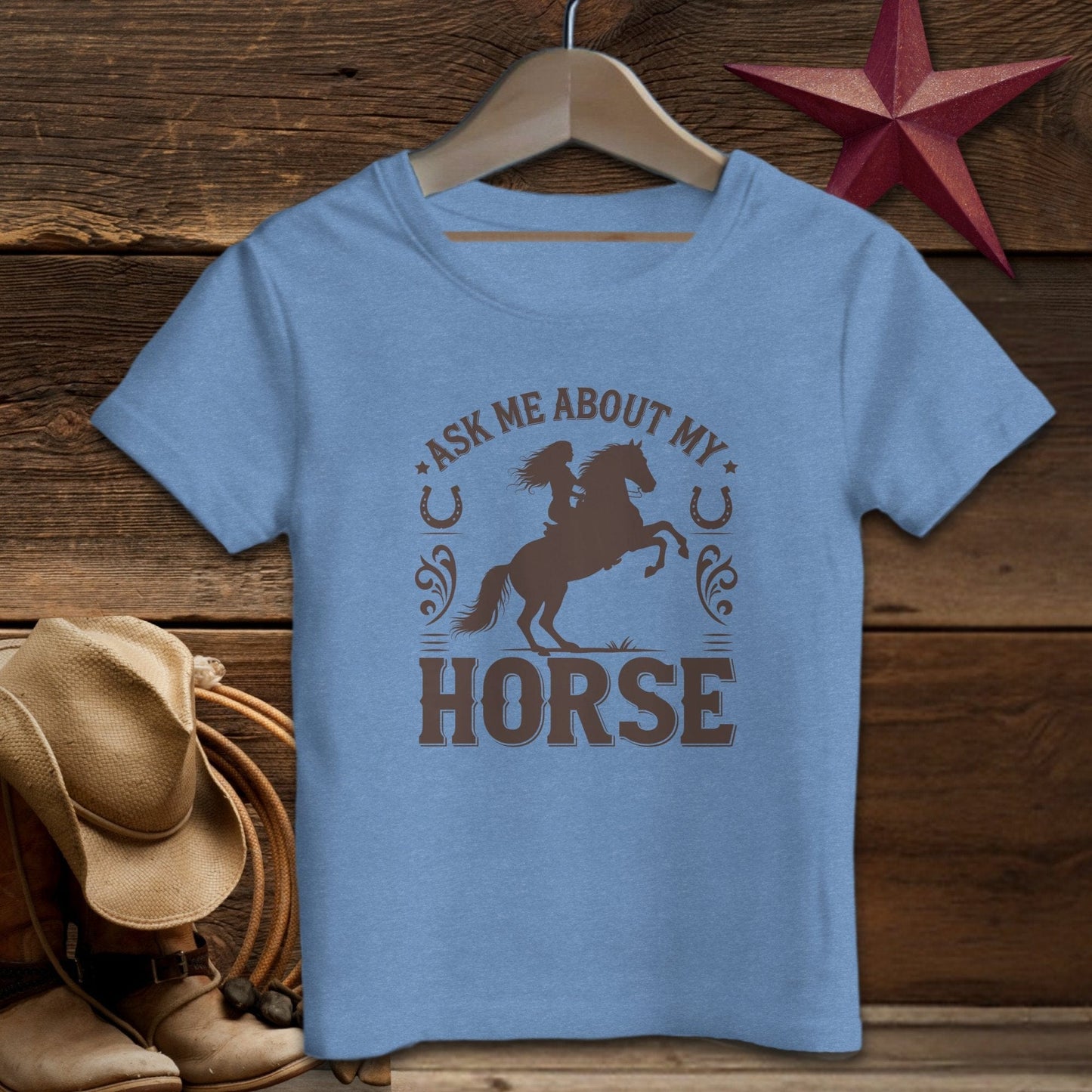 Youth Shirts T-Shirt Youth / S / Heather Columbia Blue Ask Me About My Horse Shirt