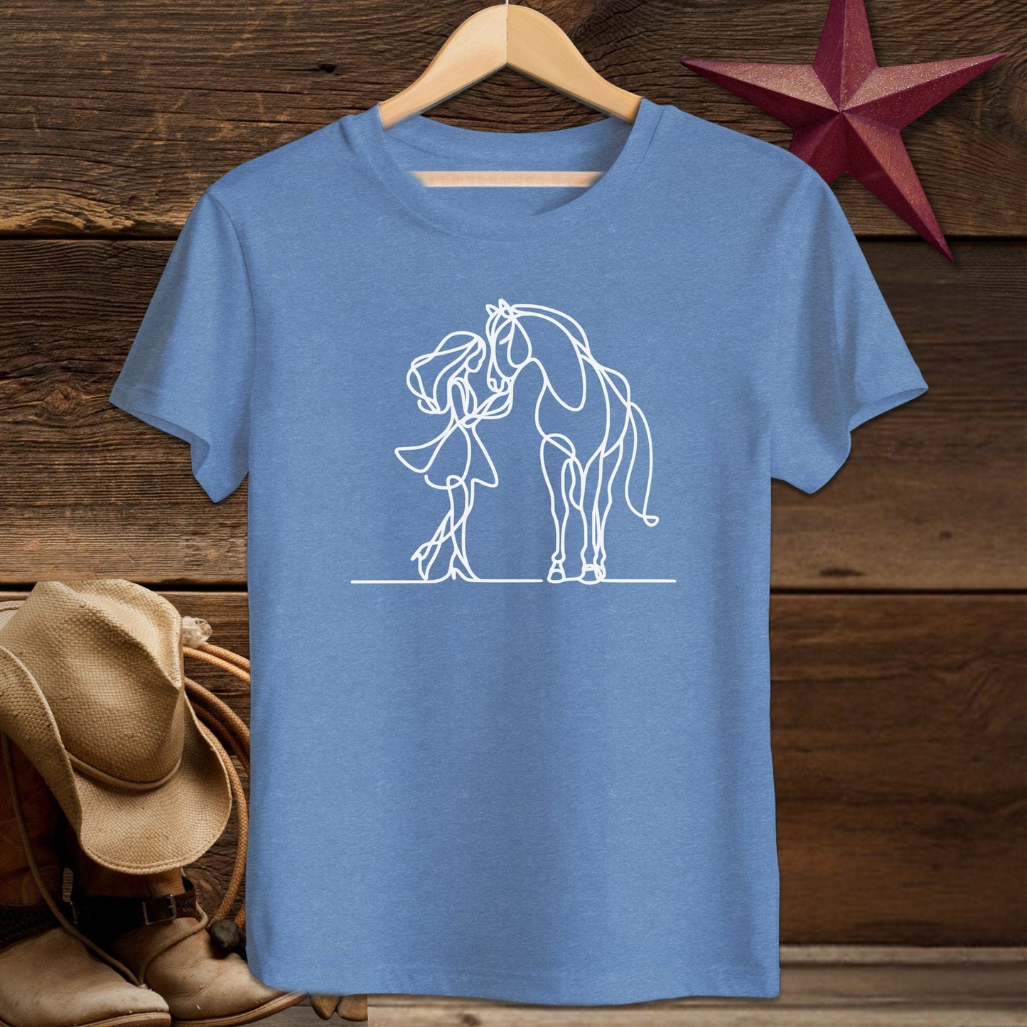 Youth Shirts T-Shirt Youth / S / Heather Columbia Blue Lady and Horse Art Youth Shirt