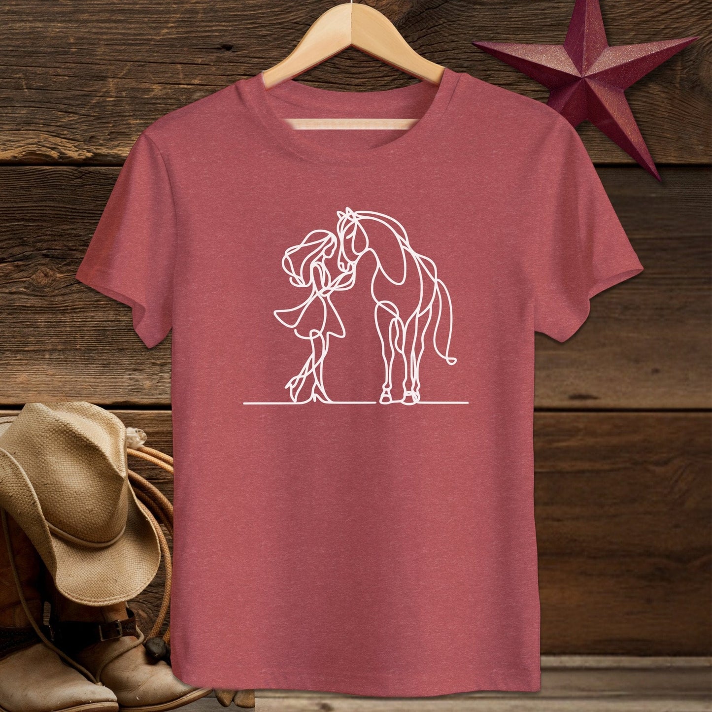 Youth Shirts T-Shirt Youth / S / Heather Red Lady and Horse Art Youth Shirt