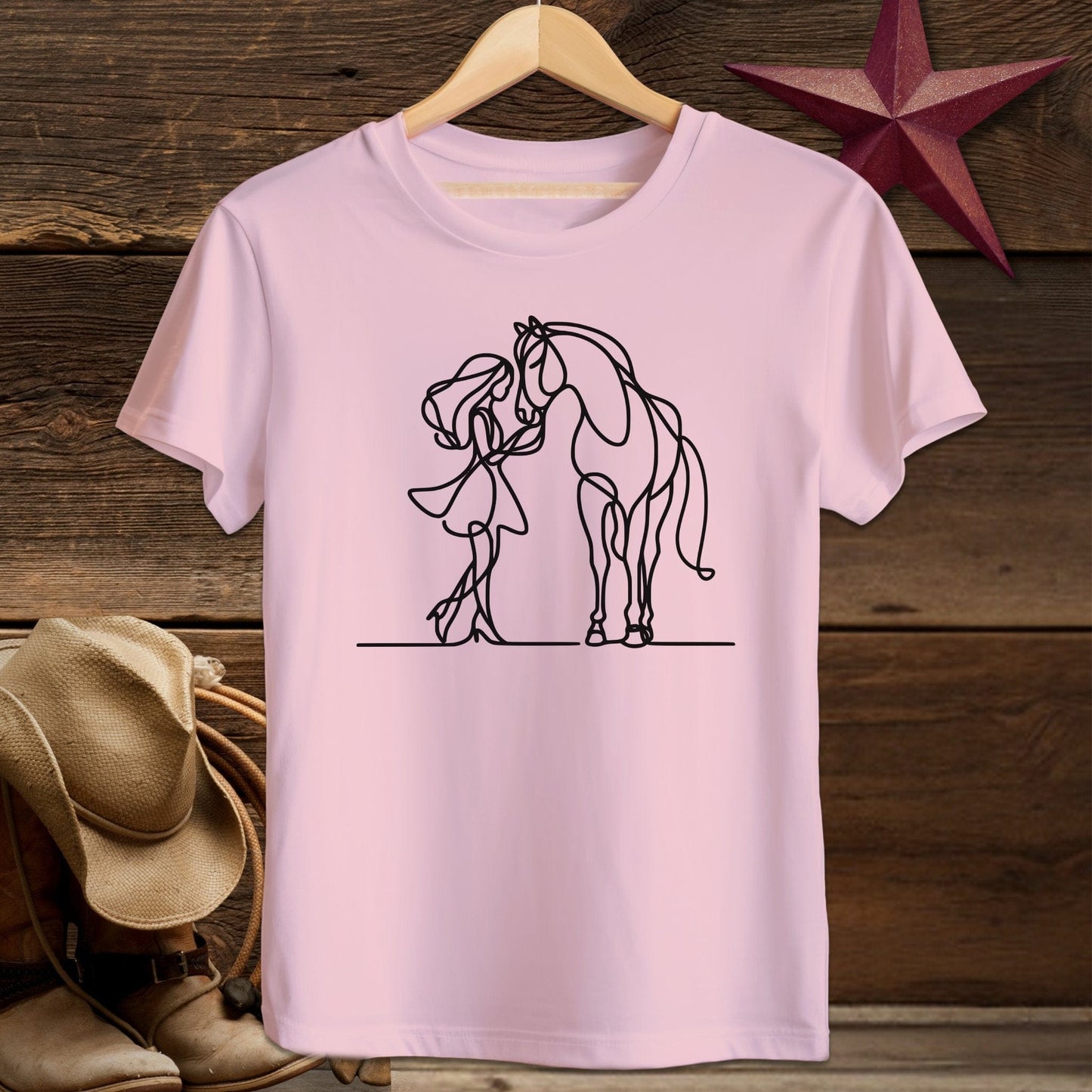 Youth Shirts T-Shirt Youth / S / Pink Lady and Horse Art Youth Shirt