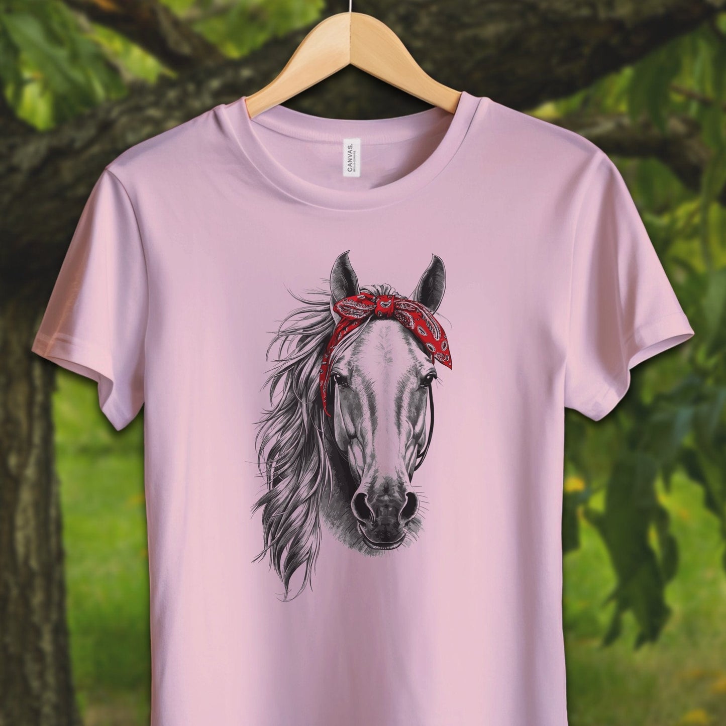 Youth Shirts T-Shirt Youth / S / Pink Stylish Horse with Red Bandana - Youth Shirt