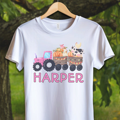 Youth Shirts T-Shirt Youth / S / White Personalized Cute Pink Tractor - Youth Shirt